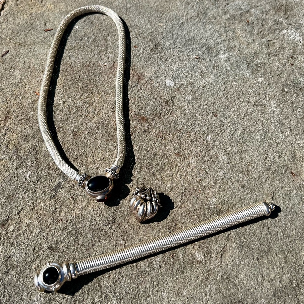 Joseph Esposito ESPO Sterling Silver Necklace + Pedants and Bracelet Onyx Amber - Picture 4 of 10